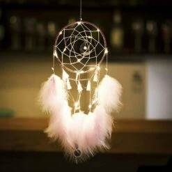 Nice Dream Petit Attrapeur De Rêves Avec Lumière LED, Capteur De Rêves Avec Plumes Fait Main, Décoration Murale Ornement Maison - 15 Cm De Diamètre, 48 Cm De Longueur (Rose) -ATMOSPHERA || VIDAXL || Safavieh Soldes 88773410 5