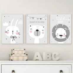 3 Tableau Bebe Garcon Posters Nordique Affiches Enfant Chambre Animaux Lion Ours Lapin Dessins Peinture Sur Toile Decoration Murale Cadeaux NPTWC005-S -ATMOSPHERA || VIDAXL || Safavieh Soldes 88773497 3
