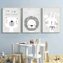 3 Tableau Bebe Garcon Posters Nordique Affiches Enfant Chambre Animaux Lion Ours Lapin Dessins Peinture Sur Toile Decoration Murale Cadeaux NPTWC005-S -ATMOSPHERA || VIDAXL || Safavieh Soldes 88773497 4