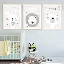 3 Tableau Bebe Garcon Posters Nordique Affiches Enfant Chambre Animaux Lion Ours Lapin Dessins Peinture Sur Toile Decoration Murale Cadeaux NPTWC005-S -ATMOSPHERA || VIDAXL || Safavieh Soldes 88773497 5