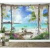 200x150cm Tapisserie Murale Ocan Turquoise Tenture Murale Plage Couverture Murales Paysage De L'le Tropicale Depuis Le Balcon Tapisseries Decoration Murales Pour Maison Salon Chambre Dortoir -ATMOSPHERA || VIDAXL || Safavieh Soldes 88829242 1