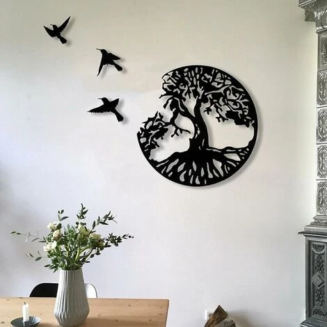 Art Mural En Métal Arbre De Vie Avec Oiseaux Déco Noir - 28CM/11.02in Décoration Murale Arbre De Vie Deco Metal Murale Moderne Signe De Famille Arbre En Métal Décoration D'intérieur 4 Art Mural En Métal Arbre De Vie Avec Oiseaux Déco Noir - 28CM/11.02in Décoration Murale Arbre De Vie Deco Metal Murale Moderne Signe De Famille Arbre En Métal Décoration D'intérieur – Image 2