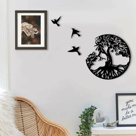 Art Mural En Métal Arbre De Vie Avec Oiseaux Déco Noir - 28CM/11.02in Décoration Murale Arbre De Vie Deco Metal Murale Moderne Signe De Famille Arbre En Métal Décoration D'intérieur 6 Art Mural En Métal Arbre De Vie Avec Oiseaux Déco Noir - 28CM/11.02in Décoration Murale Arbre De Vie Deco Metal Murale Moderne Signe De Famille Arbre En Métal Décoration D'intérieur – Image 4