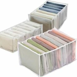 3PCS Organisateur De Tiroir, Boîte De Rangement En Fit Pliab, Organisateur De Jeans à 7 Compartiments, Diviseur De Tiroir De Gging à 7 Grils, Organisateur De T-shirt à 9 Compartiments - Blanc
