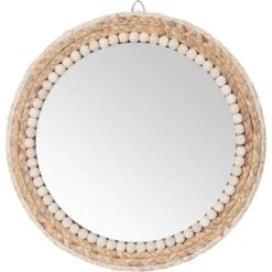 38cm Miroir Rotin Rond Mural Miroir Décoration Boho Bohème Pour Salon Chambre Salle De Bain