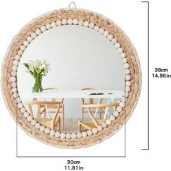 38cm Miroir Rotin Rond Mural Miroir Décoration Boho Bohème Pour Salon Chambre Salle De Bain -ATMOSPHERA || VIDAXL || Safavieh Soldes 90090832 3