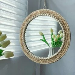 38cm Miroir Rotin Rond Mural Miroir Décoration Boho Bohème Pour Salon Chambre Salle De Bain -ATMOSPHERA || VIDAXL || Safavieh Soldes 90090832 4