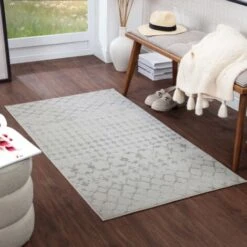 SURYA Tapis De Couloir à Poils Courts Et Doux Berbère Ethnique Blanc Et Gris 80x150 Cm