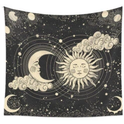 130150CM Tapisserie Murale Soleil Et Lune Tenture Murale Tapisseries Noir étoiles Tapisserie Murale Esthétique Florale Tapis Mural Pour Salon Chambre