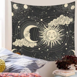 130150CM Tapisserie Murale Soleil Et Lune Tenture Murale Tapisseries Noir étoiles Tapisserie Murale Esthétique Florale Tapis Mural Pour Salon Chambre -ATMOSPHERA || VIDAXL || Safavieh Soldes 90766656 3