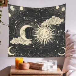 130150CM Tapisserie Murale Soleil Et Lune Tenture Murale Tapisseries Noir étoiles Tapisserie Murale Esthétique Florale Tapis Mural Pour Salon Chambre -ATMOSPHERA || VIDAXL || Safavieh Soldes 90766656 4