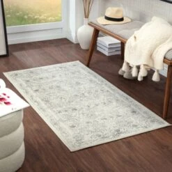 SURYA Tapis De Couloir Ă Poils Courts Et Doux Vintage Oriental Ivoire Et Gris 80x150 Cm