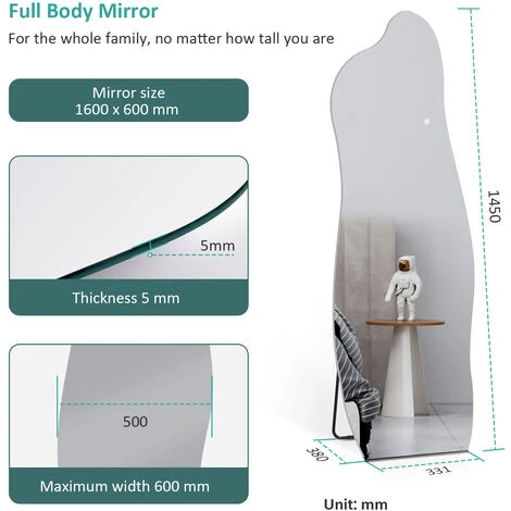 EMKE Miroir Sur Pied 145x50 Cm, Miroir Pleine Avec Formes Irrégulières Pour Salon, Chambre, Salon Et Dressing 3 Lumières Couleurs 7 EMKE Miroir Sur Pied 145x50 Cm, Miroir Pleine Avec Formes Irrégulières Pour Salon, Chambre, Salon Et Dressing 3 Lumières Couleurs – Image 5