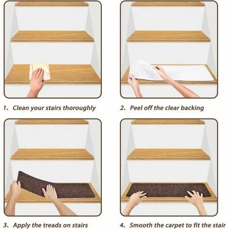 Dontodent Lot De 15 Marchettes D'escalier, 20 X 76 Cm Tapis De Sécurité Antidérapant Tapis D'intérieur Antidérapant Pour Enfants, Aînés Et Animaux De Compagnie Avec Adhésif Réutilisable, Marron 7 Dontodent Lot De 15 Marchettes D'escalier, 20 X 76 Cm Tapis De Sécurité Antidérapant Tapis D'intérieur Antidérapant Pour Enfants, Aînés Et Animaux De Compagnie Avec Adhésif Réutilisable, Marron – Image 5