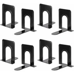 Lot De 4 Paires De Serre-Livres Robustes Pour étagères, Base Antidérapante, Noir, Idéal Pour Bibliothèque, Bureau, Maison, école, Etc.