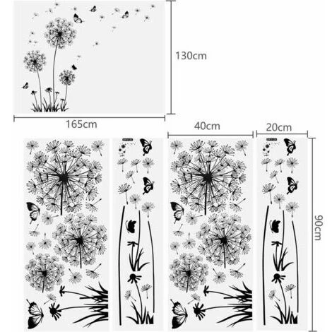 2 Pièces Stickers Muraux Noirs Pissenlits Pour La Décoration Murale, XXL Grandes Fleurs De Pissenlit Plantes Autocollants Collants Peintures Pour Salon Chambre Antichambre Couloir Fenêtre 165X130cm 4 2 Pièces Stickers Muraux Noirs Pissenlits Pour La Décoration Murale, XXL Grandes Fleurs De Pissenlit Plantes Autocollants Collants Peintures Pour Salon Chambre Antichambre Couloir Fenêtre 165X130cm – Image 2