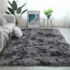 Tapis De Salon Shaggy 120 X 160cm En Peluche Gris Foncé Fibre De Polypropylène Souple Tapis Antidérapante