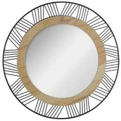 Miroir Rond En Métal & Bois Joe 45cm Noir
