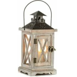 Lanterne Bougie En Bois - 28Cm Lanterne Decorative Bougeoir Vintage Decoration Shabby Chic Exterieur Intérieure De Table Maison Jardin Noel