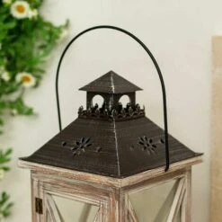 Lanterne Bougie En Bois - 28Cm Lanterne Decorative Bougeoir Vintage Decoration Shabby Chic Exterieur Intérieure De Table Maison Jardin Noel -ATMOSPHERA || VIDAXL || Safavieh Soldes 92690994 5