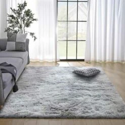 Tapis Chambre Shaggy Tapis Pour Salon Shaggy Tapis De Sol Grand Pour Couloir Soft Tapis À Poils Longs Moelleux Tapis Antidérapant Intérieur Moelleux Épais Pour Salon Chambre Gris Blanc,60120Cm