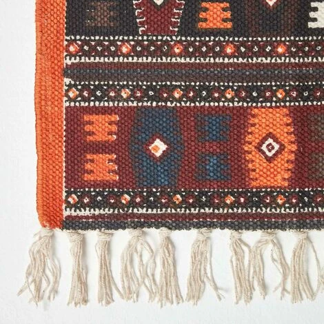 HOMESCAPES Tapis Kilim Imprimé Terracotta, Noir Et Marron 60 X 90 Cm 5 HOMESCAPES Tapis Kilim Imprimé Terracotta, Noir Et Marron 60 X 90 Cm – Image 3