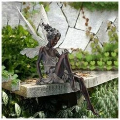 Ornement De Jardin Fée Magique Assise, Tudor Et Turek Assis En Résine Décoration De Jardin 91222 Cm