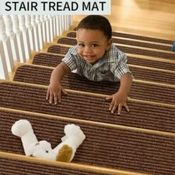 Lot De 15 Marchettes D'escalier, 20 X 76 Cm Tapis De Sécurité Antidérapant Tapis D'intérieur Antidérapant Pour Enfants, Aînés Et Animaux De Compagnie Avec Adhésif Réutilisable, Marron