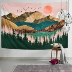 Montagne Forêt Arbre Tapisserie Coucher De Décorative Dintérieur Tapisserie De Soleil Tapisserie Nature Paysage Tenture Tapisserie Murale Pour Chambre - 51.2 X 59.1 -ATMOSPHERA || VIDAXL || Safavieh Soldes 94322911 2