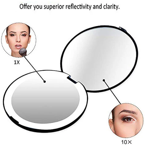 Pliable Portable Avec De Maquillage LéGer à LED, Loupe 10X, Mini De 12 Perles De Lampe Noir 6 Pliable Portable Avec De Maquillage LéGer à LED, Loupe 10X, Mini De 12 Perles De Lampe Noir – Image 4