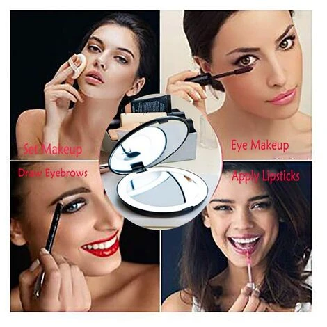 Pliable Portable Avec De Maquillage LéGer à LED, Loupe 10X, Mini De 12 Perles De Lampe Noir 7 Pliable Portable Avec De Maquillage LéGer à LED, Loupe 10X, Mini De 12 Perles De Lampe Noir – Image 5