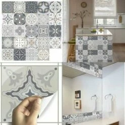 Autocollant En Tuile Pour Salle De Bain Et Cuisine, 24 Pièces Stickers Carrelage Autocollant Mural Imperméable, Stickerscarrelage Adhésifs Pour Les Carreaux De Murs Décor (15X15cm)