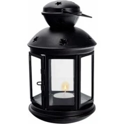 Lanterne Avec Photophore à Suspendre - Métal - Look Vintage - Pour Intérieur & Extérieur - Noir - 20 Cm