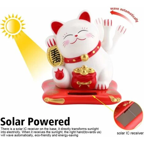 Chat Porte Bonheur Bonne Chance Avec Bras Mobile à L'Energie Solaire Décoration Pour Voiture Maison Bureau(blanc) 4 Chat Porte Bonheur Bonne Chance Avec Bras Mobile à L'Energie Solaire Décoration Pour Voiture Maison Bureau(blanc) – Image 2