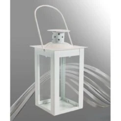 Candela Holder White Lantern Glass Metal Wedding Favors FIRPLACE 87360