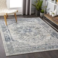SURYA Tapis De Salon à Poils Courts Et Doux Vintage Oriental Gris, Bleu Et Beige 160x220 Cm