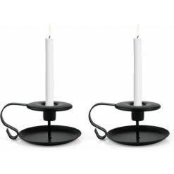 Bougeoir　2 Pièces Bougeoirs Détenteur, Bougeoir Long Avec Poignée Et Plateau, Pour Saint Valentin De Noël Halloween Mariage Cérémonie Anniversaire, Noir