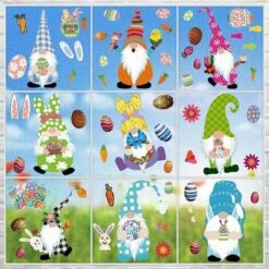 9 Feuilles Décorations De Pâques Stickers Fenêtre Lapin Pâques Gnome Autocollants De Fenêtre Oeufs Carotte Lapin Fleurs Stickers Décor Pour Pâques Maison, Bureau, École, Fête