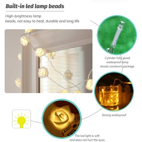 Décoration Lumineuse LED Blume Lichterketten Batteriebetrieben Für Hochzeit Home Party Geburtstag Festival Indoor Outdoor Dekorationen Große Rose Blume Durchmesser 6 Cm (3M 20 LED, Blanc) 4 Décoration Lumineuse LED Blume Lichterketten Batteriebetrieben Für Hochzeit Home Party Geburtstag Festival Indoor Outdoor Dekorationen Große Rose Blume Durchmesser 6 Cm (3M 20 LED, Blanc) – Image 2