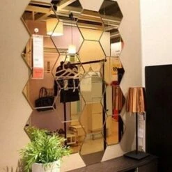 Lot De 12 Miroirs Acryliques Autocollants Muraux Hexagonaux En Plastique Pour Décoration D’Intérieur, Pour Le Salon, La Chambre À Coucher, Au Dessus Du Canapé Ou De La Télévision Doré -ATMOSPHERA || VIDAXL || Safavieh Soldes 96839389 5