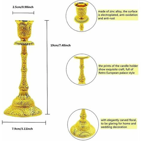 2 Pièces Ensemble De Bougeoirs De Table Bougeoirs Vintage Bougeoirs Décoratifs Bougeoirs En Métal Ensemble Pour La Décoration De La Maison De Mariage (Or) 4 2 Pièces Ensemble De Bougeoirs De Table Bougeoirs Vintage Bougeoirs Décoratifs Bougeoirs En Métal Ensemble Pour La Décoration De La Maison De Mariage (Or) – Image 2
