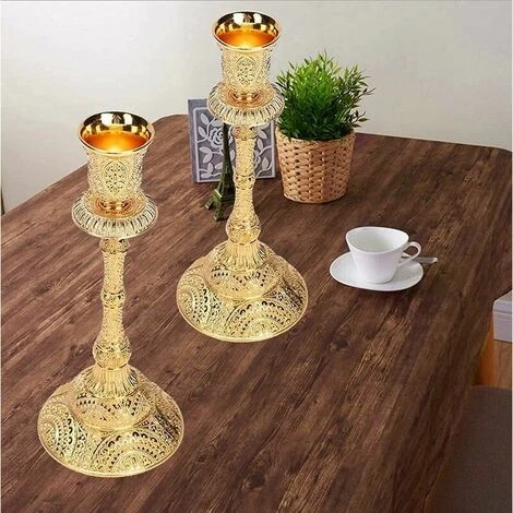 2 Pièces Ensemble De Bougeoirs De Table Bougeoirs Vintage Bougeoirs Décoratifs Bougeoirs En Métal Ensemble Pour La Décoration De La Maison De Mariage (Or) 7 2 Pièces Ensemble De Bougeoirs De Table Bougeoirs Vintage Bougeoirs Décoratifs Bougeoirs En Métal Ensemble Pour La Décoration De La Maison De Mariage (Or) – Image 5