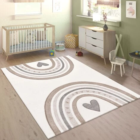 Paco Home Tapis Enfant Tapis Chambre Enfant Fille Garcon Arc-en-ciel Pois Coeur 3D 80x150 Cm, Beige 3 Paco Home Tapis Enfant Tapis Chambre Enfant Fille Garcon Arc-en-ciel Pois Coeur 3D 80x150 Cm, Beige