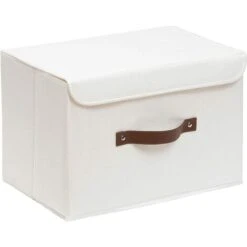 Boîte De Rangement, Paniers De Rangement Pliables Avec Couvercles Et Poignées, Boîte Range Pour Vêtement, Jouets, Magazine Pour , Chambre à Coucher (38 X 25 X 25 Cm-1 Pièces,Blanche)