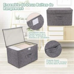 Lot De 2 Boites De Rangement Lavable, Rangement De Vetement Pliable, Caisse De Rangement En Tissu Avec Couvercles Et Poignées Pour Maison, Bureau, Placard, Chambre à Coucher 382525cm (Gris) -ATMOSPHERA || VIDAXL || Safavieh Soldes 97501625 3