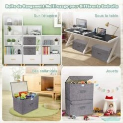 Lot De 2 Boites De Rangement Lavable, Rangement De Vetement Pliable, Caisse De Rangement En Tissu Avec Couvercles Et Poignées Pour Maison, Bureau, Placard, Chambre à Coucher 382525cm (Gris) -ATMOSPHERA || VIDAXL || Safavieh Soldes 97501625 4
