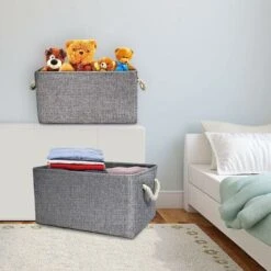 Paniers De Rangement Pliable En Tissu De Lin Coton Avec Poignées Tissées, Boîte De Rangement Pour Bureau Maison Jouets Organisateur 2 Pièces (Gris, M: 36x26x16cm) -ATMOSPHERA || VIDAXL || Safavieh Soldes 97517365 2