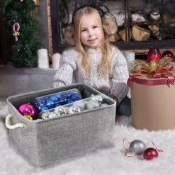 Paniers De Rangement Pliable En Tissu De Lin Coton Avec Poignées Tissées, Boîte De Rangement Pour Bureau Maison Jouets Organisateur 2 Pièces (Gris, M: 36x26x16cm) -ATMOSPHERA || VIDAXL || Safavieh Soldes 97517365 4