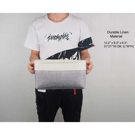 Lot De 3 Paniers De Rangement, Boîte De Rangement Pliable Avec Poignée, Caisse De Rangement En Tissu Pour Vêtements, Livres, Jouets, Maison (Gris/Blanc, Small) 6 Lot De 3 Paniers De Rangement, Boîte De Rangement Pliable Avec Poignée, Caisse De Rangement En Tissu Pour Vêtements, Livres, Jouets, Maison (Gris/Blanc, Small) – Image 4