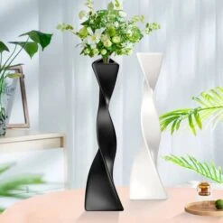 Vase De Sol Haut Vases En Céramique Décor à La Maison Moderne Vase à Fleurs Pour étagère Décor à La Maison Torsadé Grand Vase Noir Créatif -ATMOSPHERA || VIDAXL || Safavieh Soldes 97564971 5
